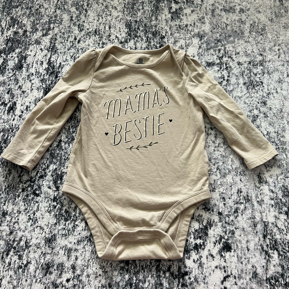 GAP‎ Tan 'Mama's Bestie' Kids Bodysuit with Ruffle Sleeve
